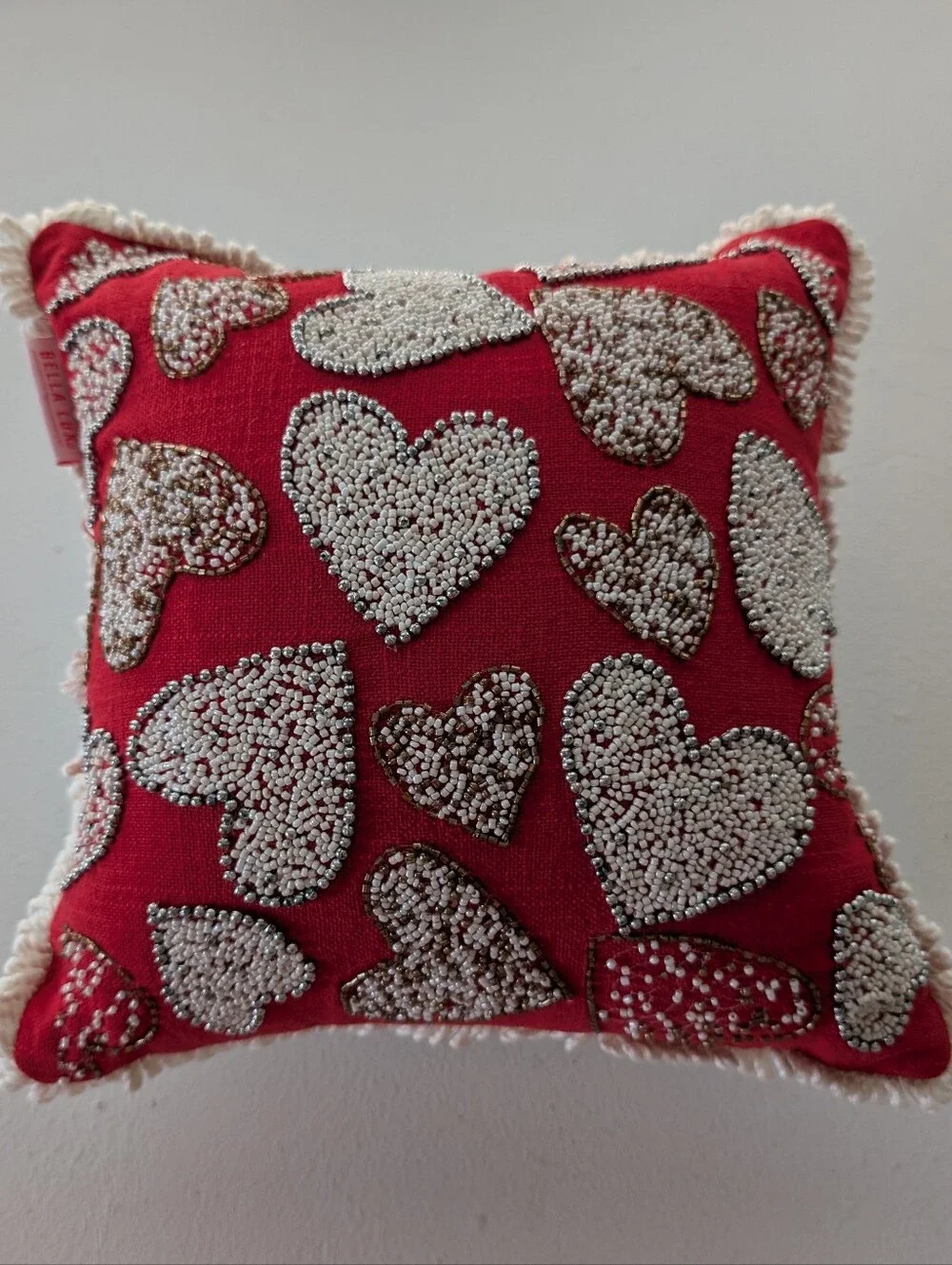 Bella Lux Beaded Heart Valentine's Throw Pillow 12